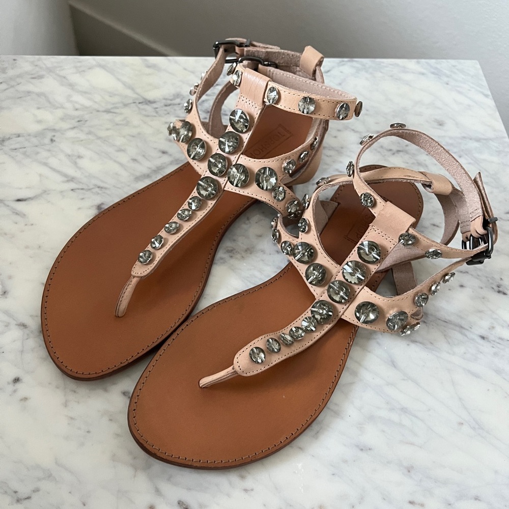 Topshop Women’s 100% Leather Nude Rhinestone Sandal Size 9.5 NWT